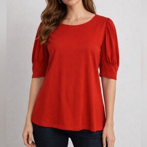 Dorose Red Puff Sleeve Holiday Blouse